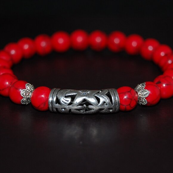 Red Howlite Bracelet,Indian Silver Color Charm,Red Bracelet - Picture 2 of 2